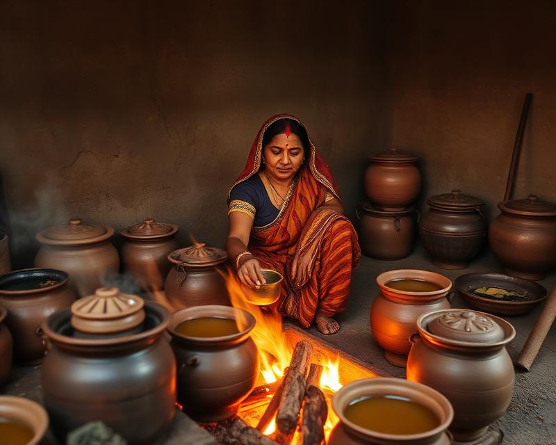 Traditional ghee making on wood fire